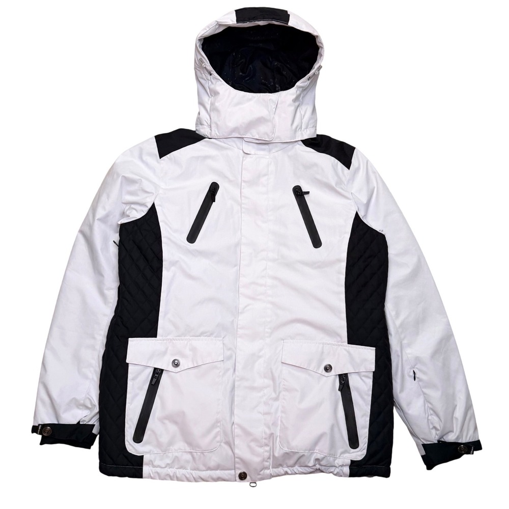 HSW Ski Jacket Hooded Colorblock Quilted Winter Coat White Black Plus 4XL